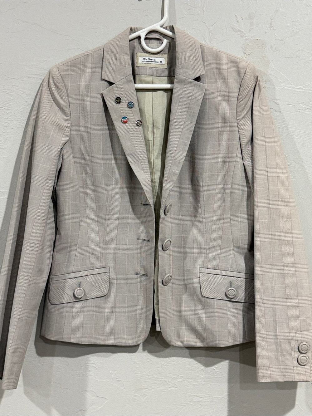 Ben Sherman Beige Plaid Blazer Suit Jacket Women's Size M